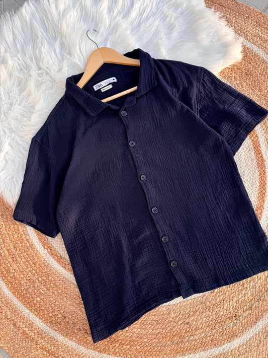 Cotton cuban shirt | Nevy blue