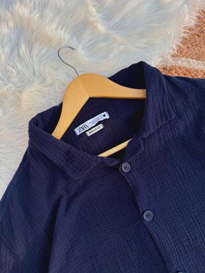 Cotton cuban shirt | Nevy blue