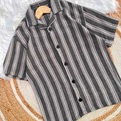 Summer Slay- Brown and black stripe Cuban shirt