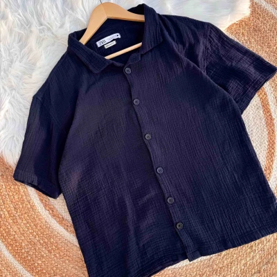 Cotton cuban shirt | Nevy blue