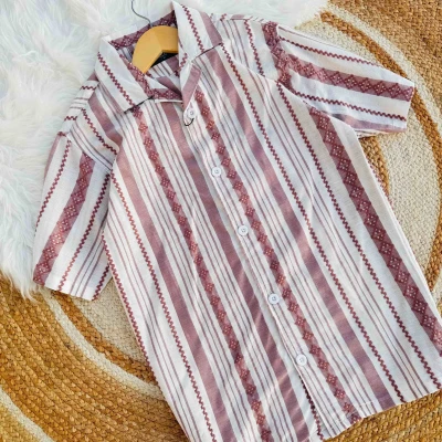 Summer Slay- Maroon stripe Cuban shirt