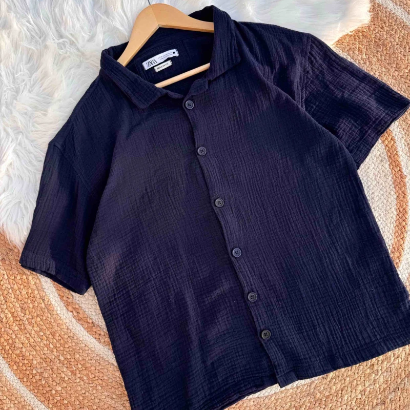 Cotton cuban shirt | Nevy blue