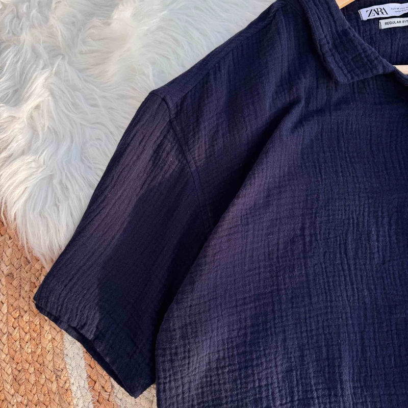 Cotton cuban shirt | Nevy blue