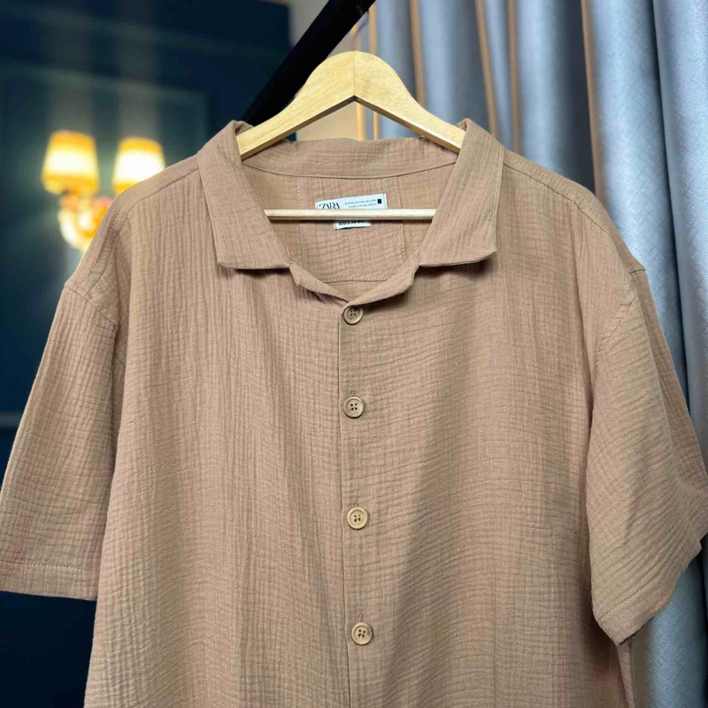 Cotton cuban shirt | Khaki