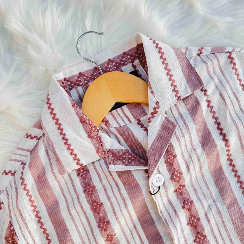 Summer Slay- Maroon stripe Cuban shirt