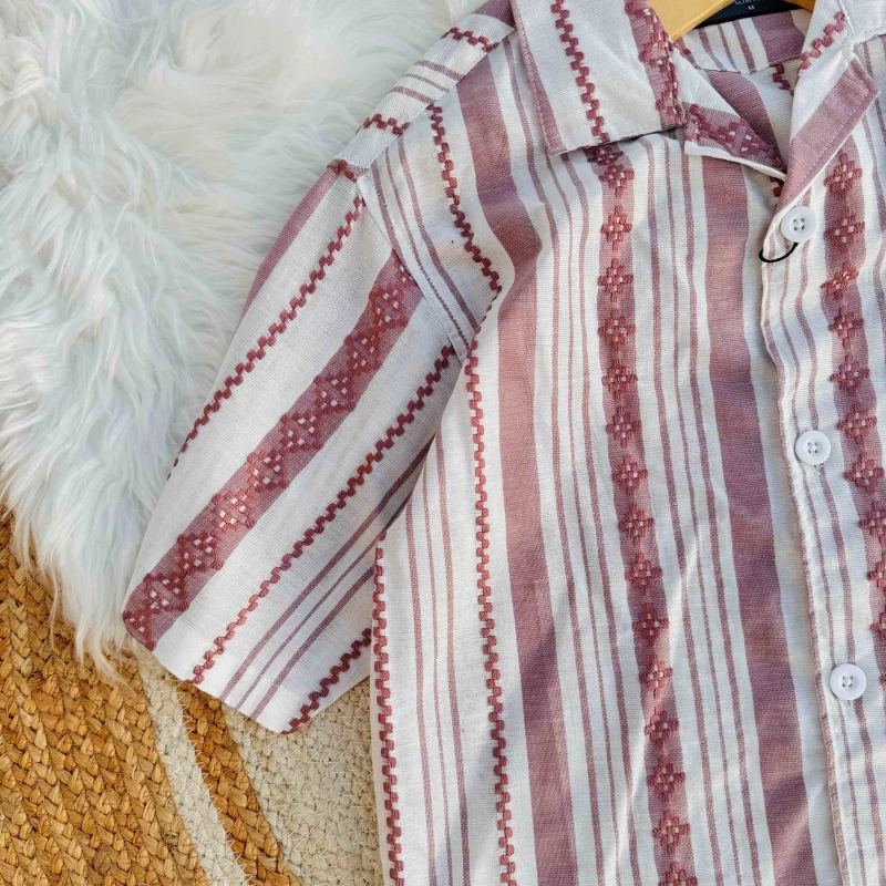 Summer Slay- Maroon stripe Cuban shirt